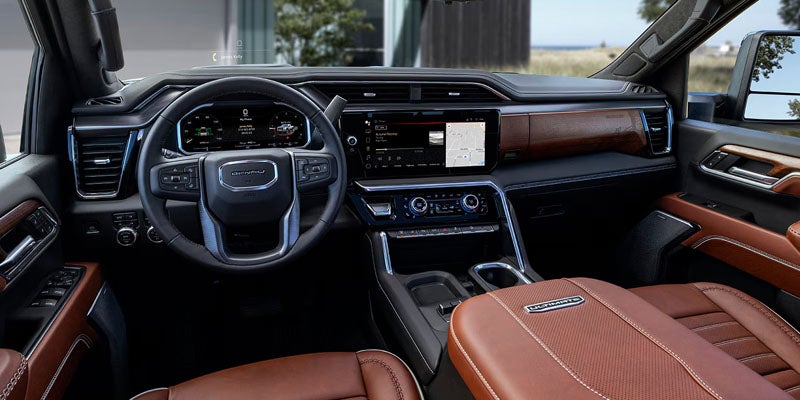 2026 GMC Sierra 3500 HD premium interior with leather seats and touchscreen dashboard
