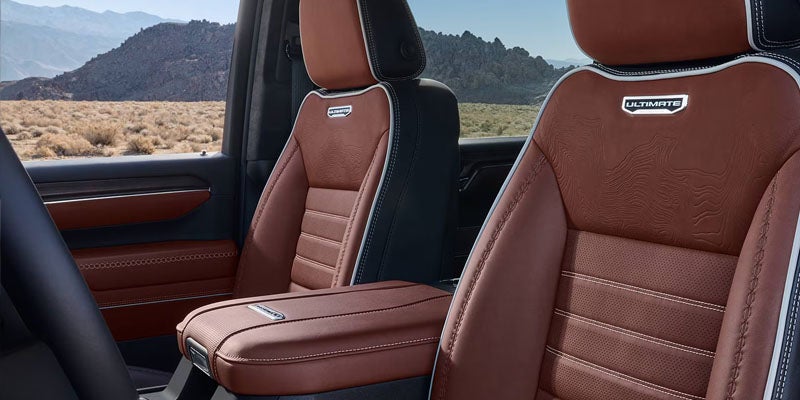 Premium brown leather interior of the 2026 GMC Sierra 3500 HD
